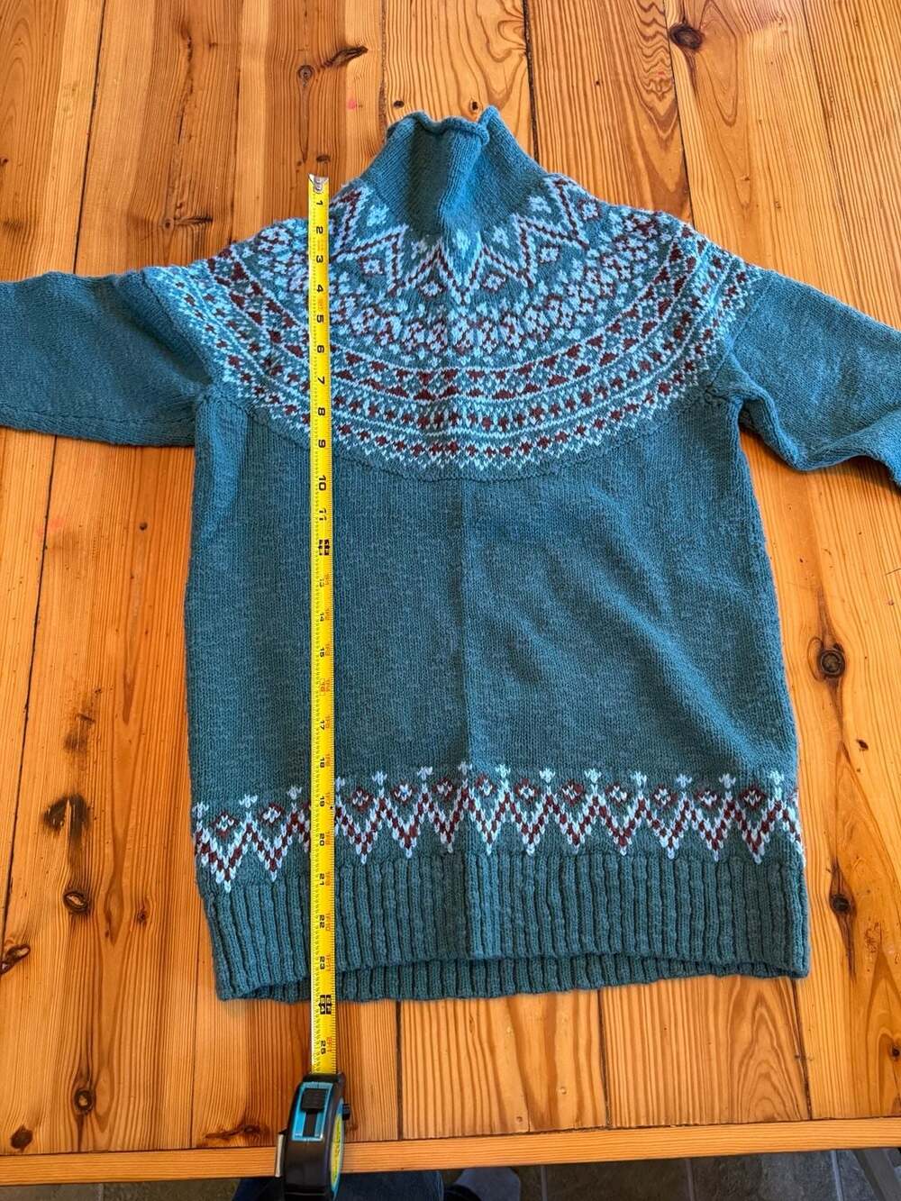 L.L. Bean Fair Isle Turtleneck Sweater Size S Blue Wool Blend - Picture 6 of 6